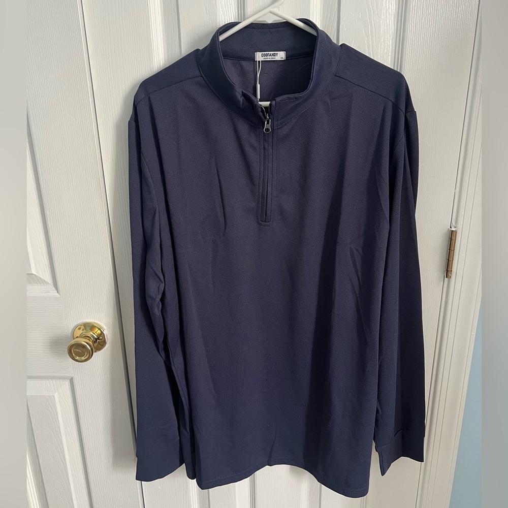 NWT Coofandy Men's XXL Navy Blue Quarter Zip Long Sleeve Pullover Jacket